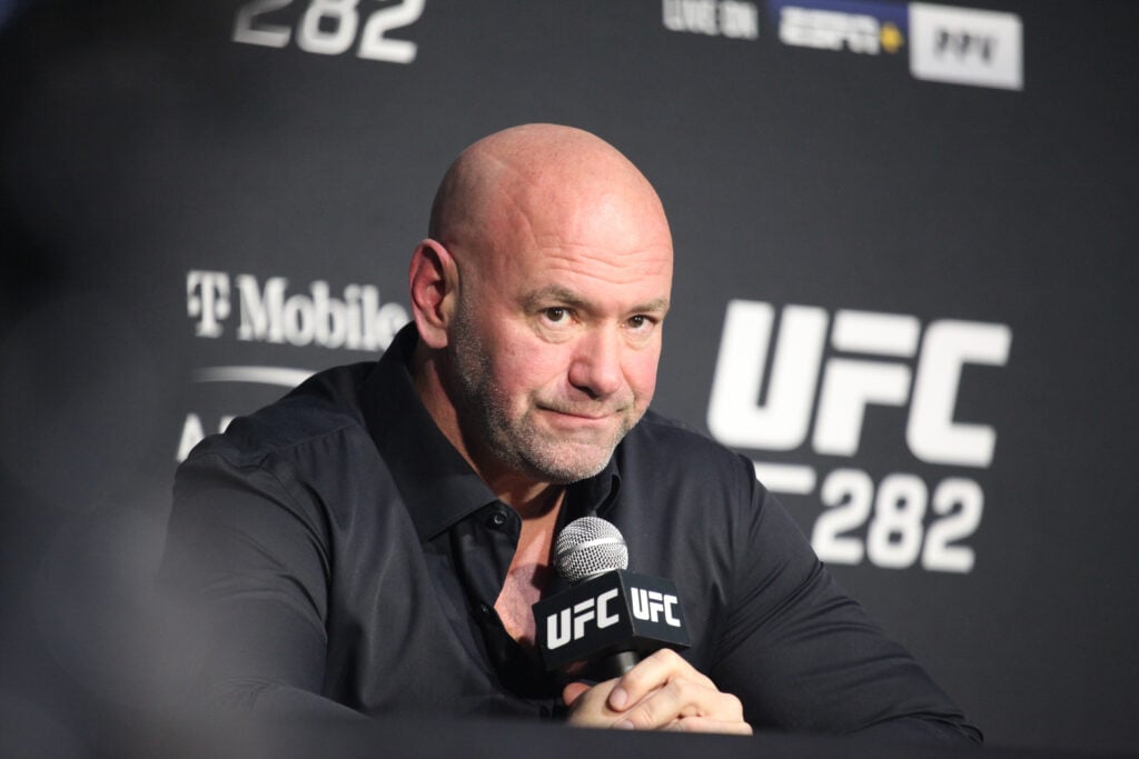 Dana White looks on during the UFC 282 post-fight press conference