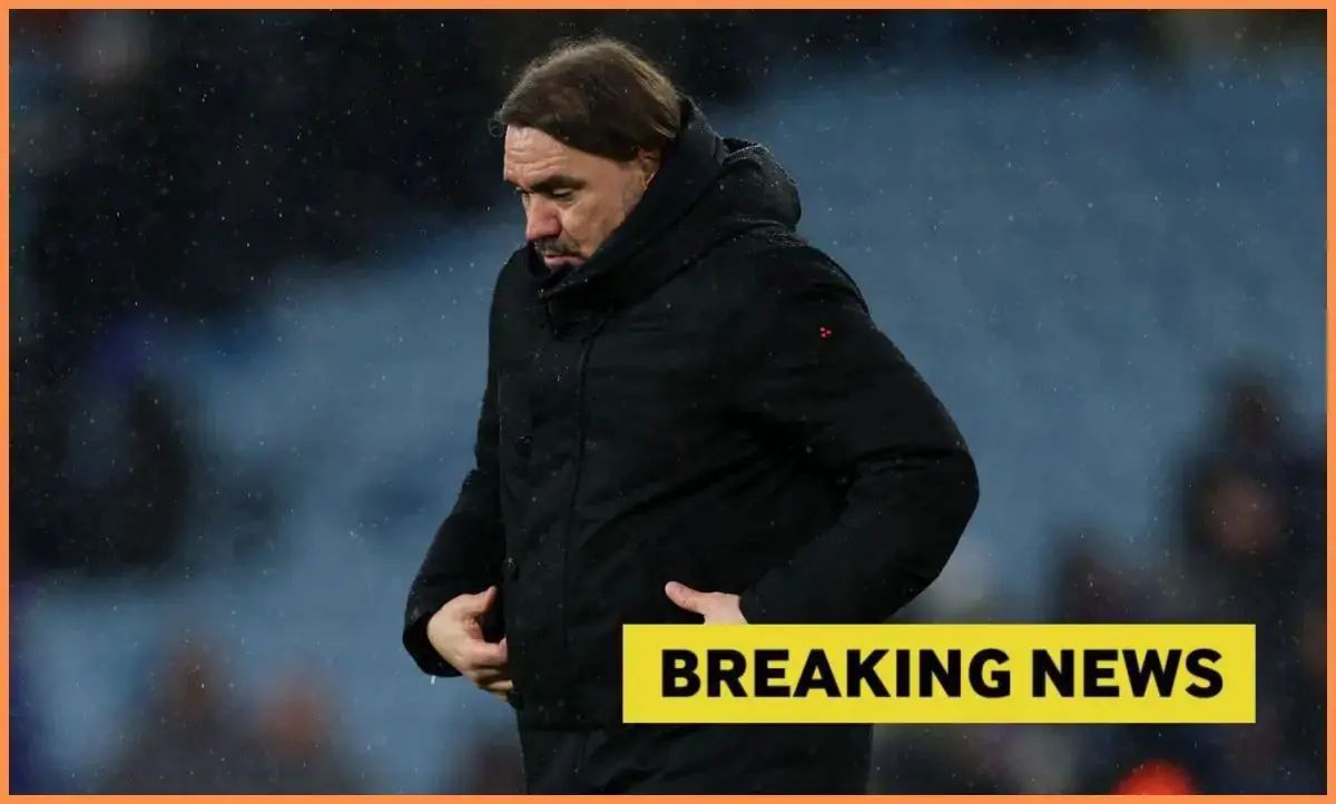 Leeds United manager Daniel Farke with overlay of Breaking news