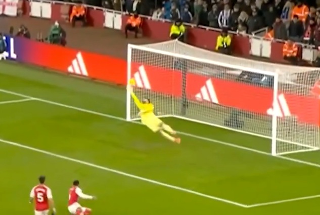 Arsenal goalkeeper David Raya makes a great save to deny Brighton winger Yankuba Minte (video)