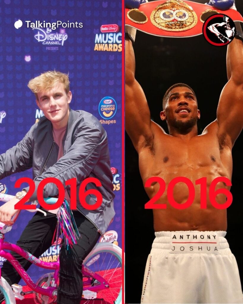 Jake Paul at the 2016 Radio Disney Music Awards. Anthony Joshua celebrates winning his first world title.