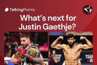 A split image of Justin Gaethje's next potential opponent.