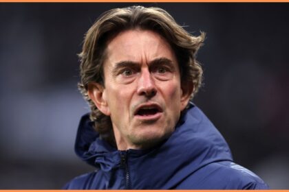 Tottenham manager Thomas Frank looks on