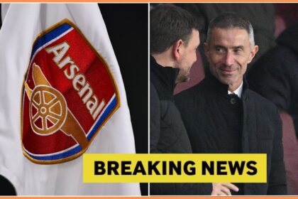 Andrea Berta and the Arsenal logo