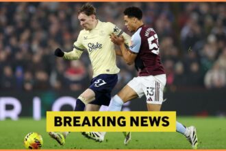 James Garner in action for Everton against Aston Villa