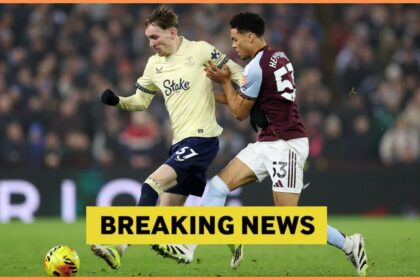 James Garner in action for Everton against Aston Villa