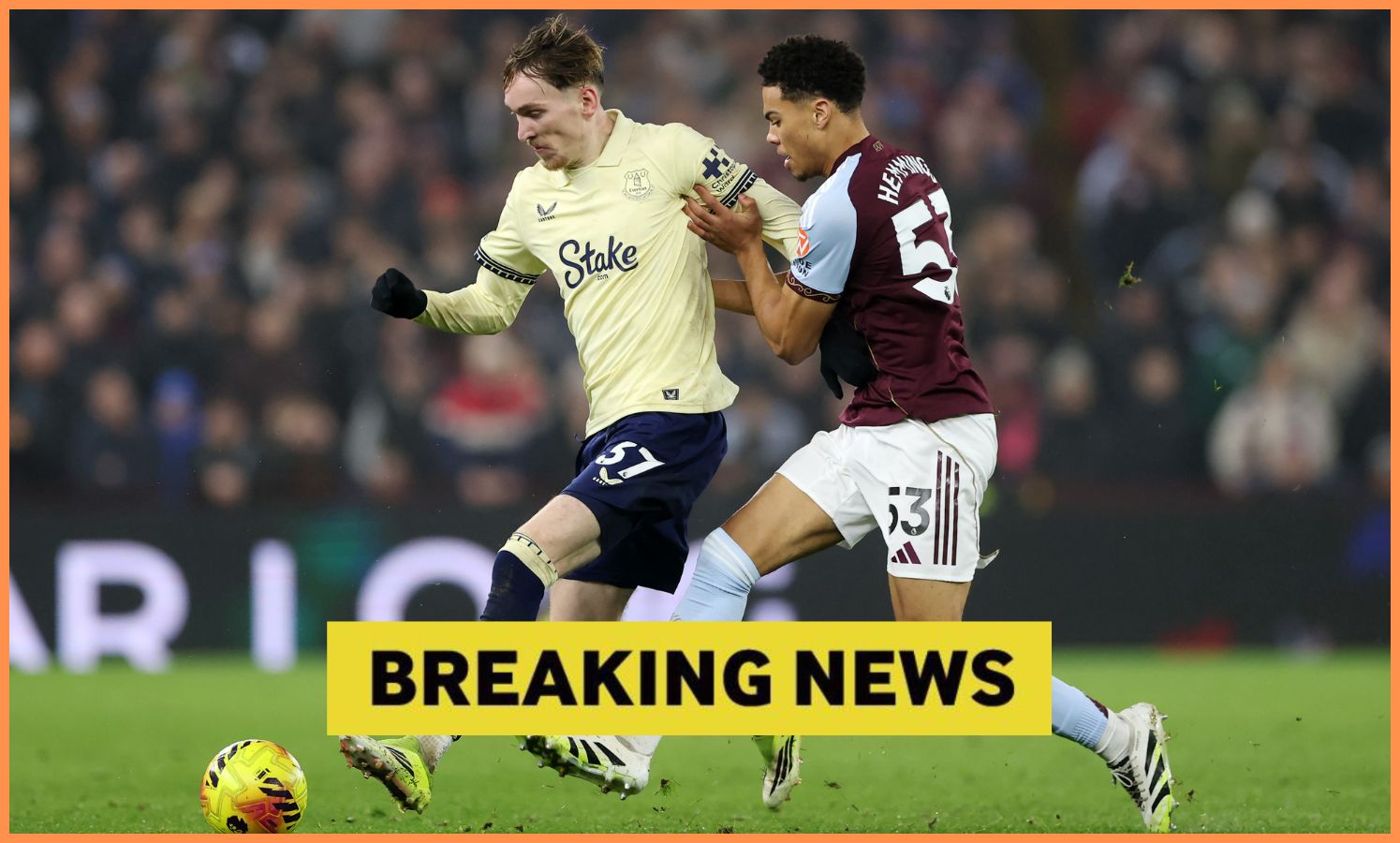 James Garner in action for Everton against Aston Villa