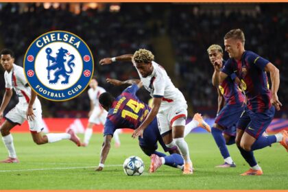 Ibrahim Mbaye in action for PSG against Barcelona