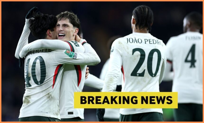 Facundo Buonanotte celebrates with his Chelsea teammates