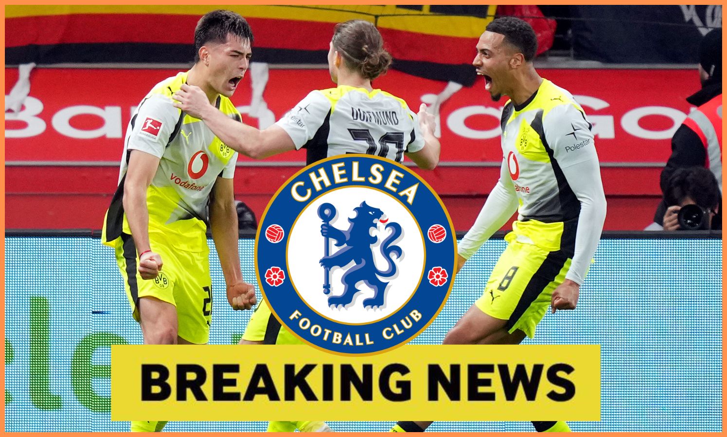 Aaron Anselmino celebrates with his Borussia Dortmund teammates