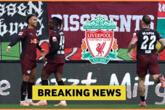 Yan Diomande celebrates with his RB Leipzig teammates