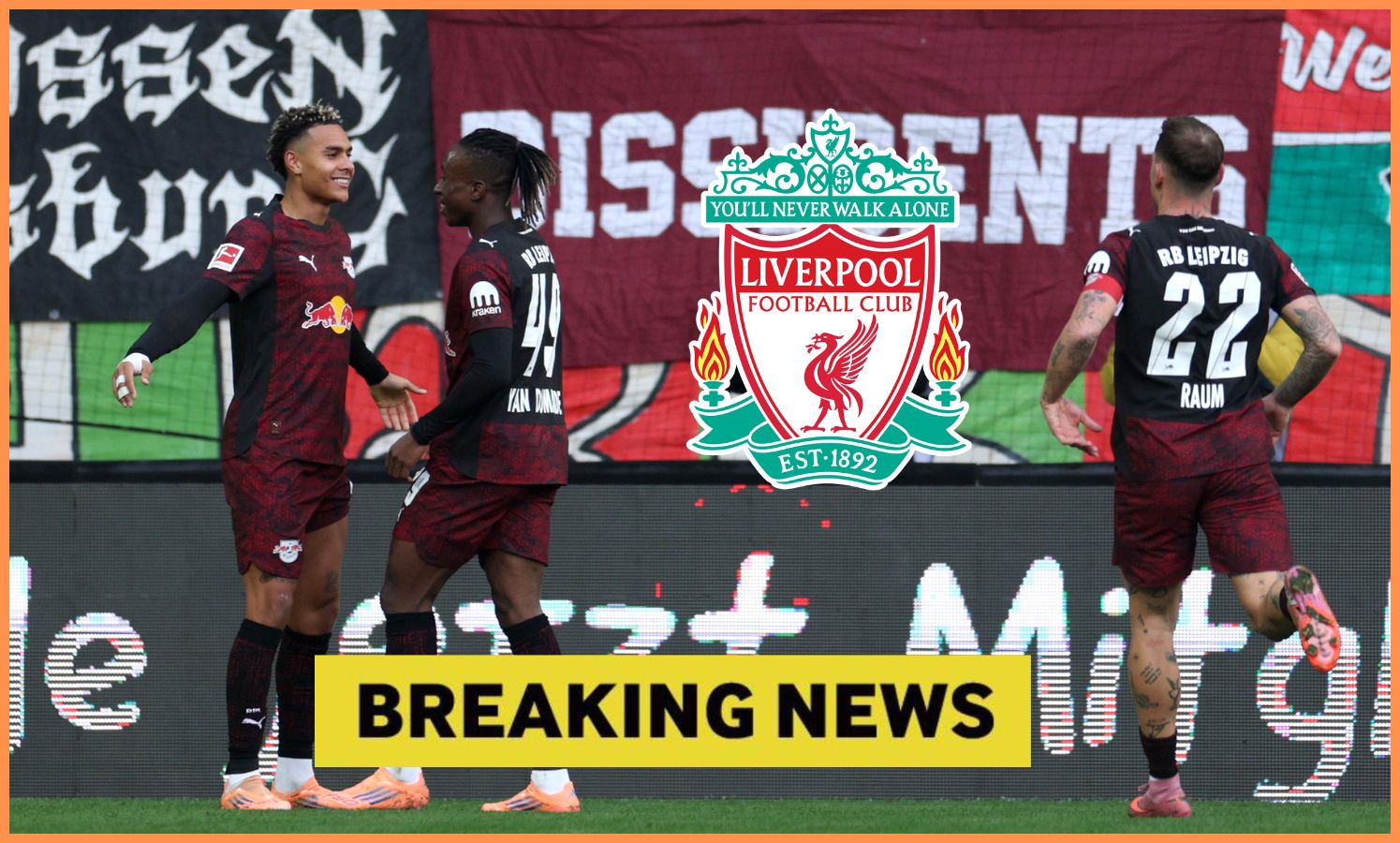 Yan Diomande celebrates with his RB Leipzig teammates