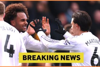 Joshua Zirkzee celebrates with Lisandro Martinez