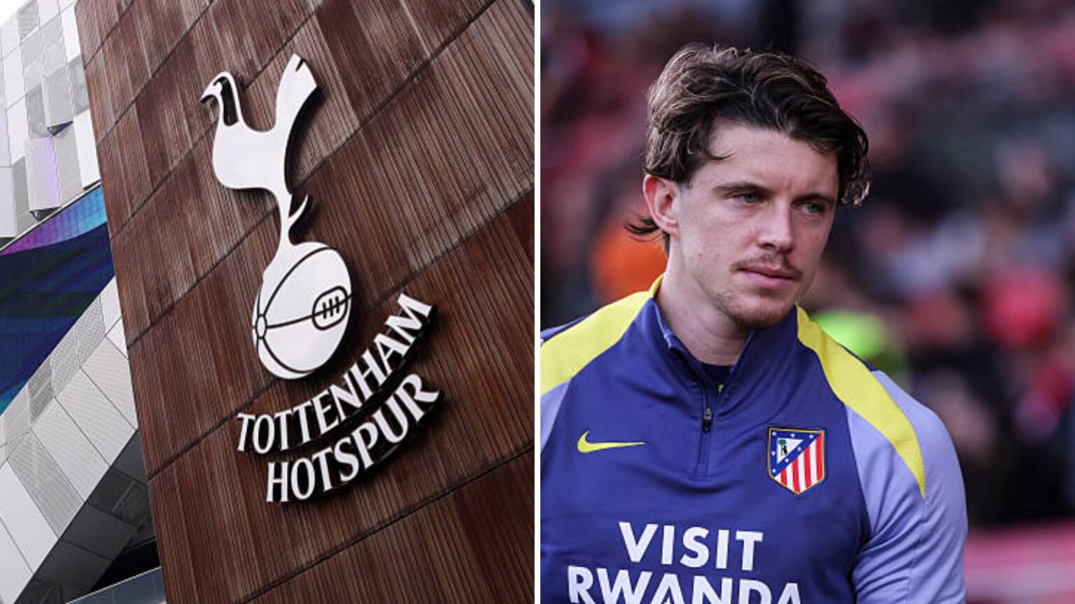 Split image of Tottenham badge and Conor Gallagher