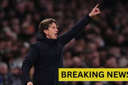 Tottenham manager Thomas Frank gestures on the touchline during the Premier League match at the Tottenham Hotspur Stadium, London.