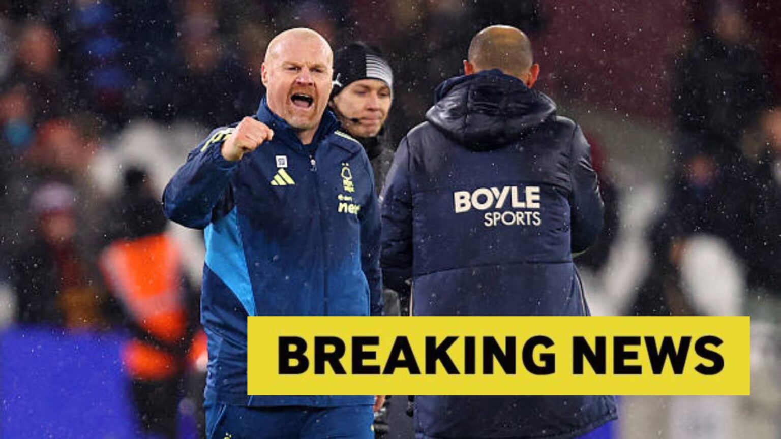 Sean Dyche manager / head coach of Nottingham Forest celebrates after the Premier League match between West Ham United and Nottingham Forest