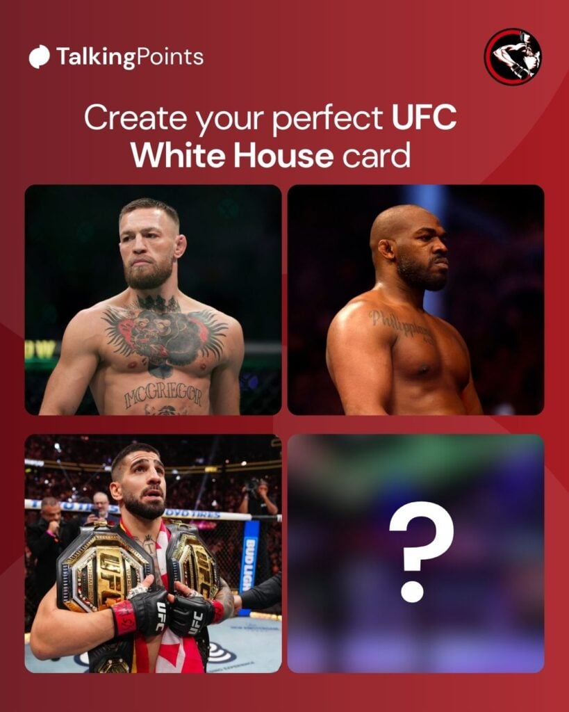 Split images of Conor McGregor, Jon Jones and Ilya Topria