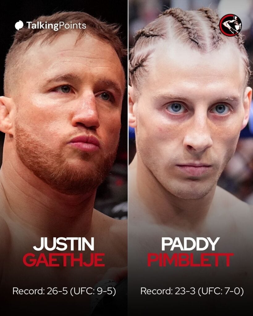 Graphic showing names and records of Justin Gaethje and Paddy Pimblett