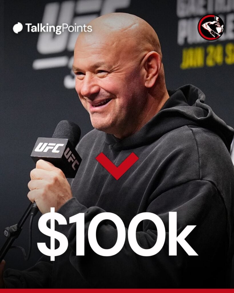 Dana White laughs on stage at the UFC 324 press conference