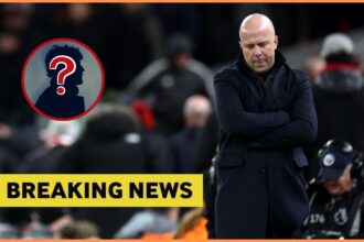 Liverpool manager Arne Slot plus breaking news banner