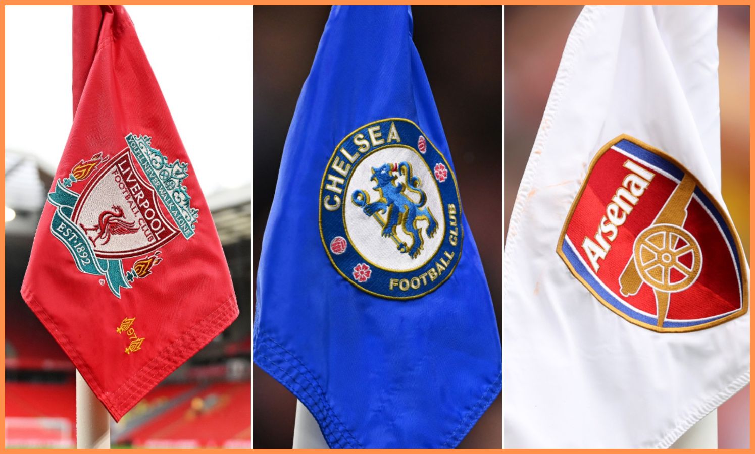 Liverpool, Chelsea and Arsenal flags