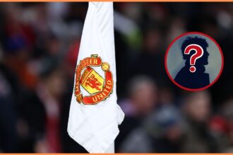 Manchester United logo on corner flag at Old Trafford