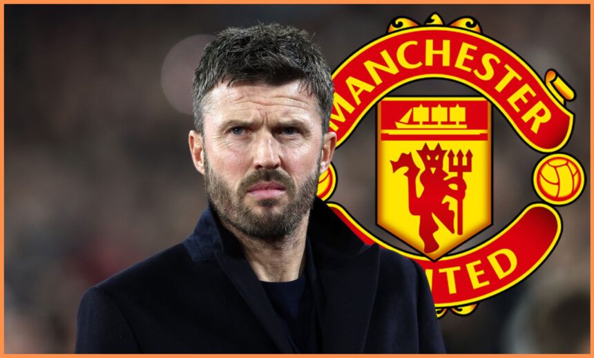 Michael Carrick and the Manchester United logo