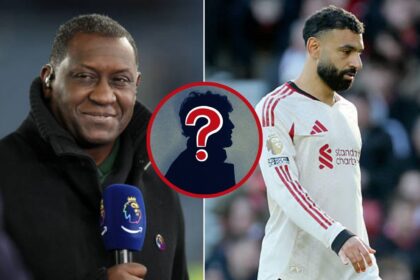 Split image of Emile Heskey and Mohamed Salah with overlay of mystery player