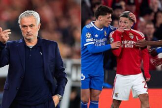 Split image of Jose Mourinho and Gianluca Prestianni