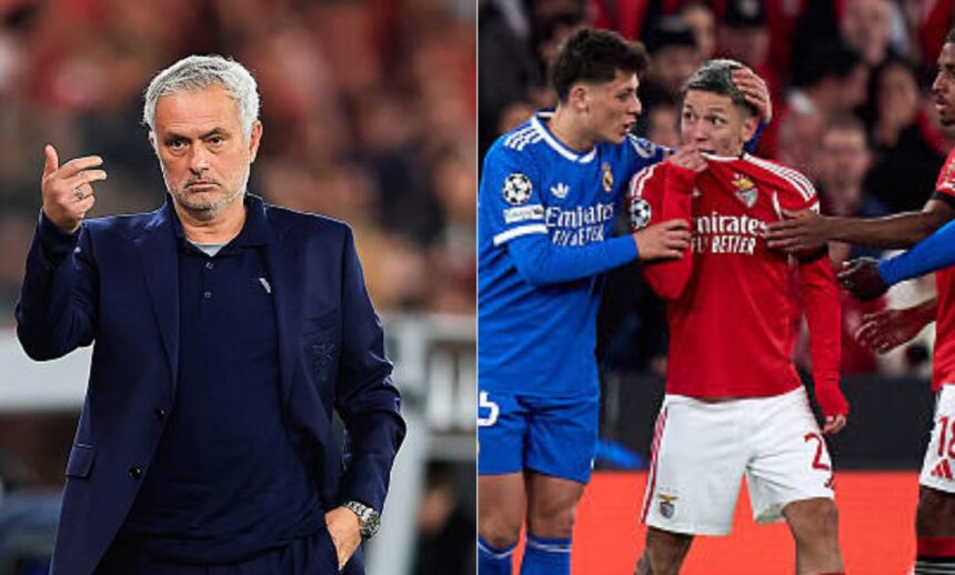 Split image of Jose Mourinho and Gianluca Prestianni