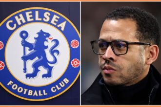 Liam Rosenior and the Chelsea logo