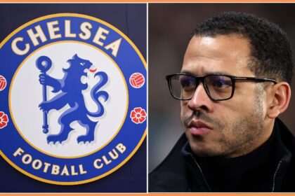Liam Rosenior and the Chelsea logo