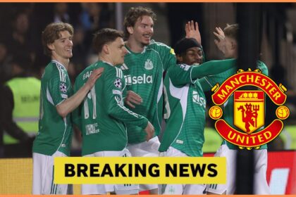 Anthony Gordon celebrates with his Newcastle teammates