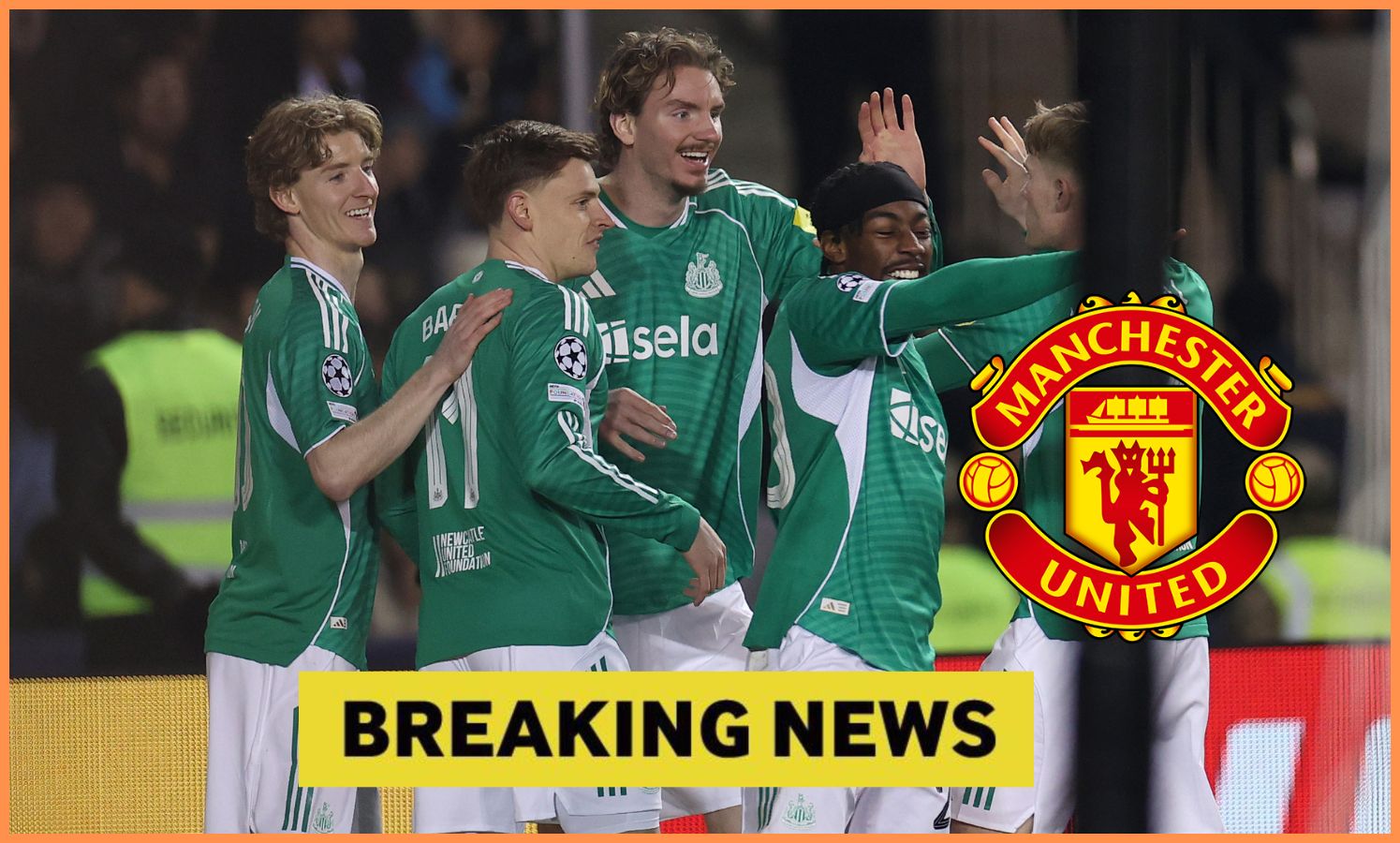 Anthony Gordon celebrates with his Newcastle teammates