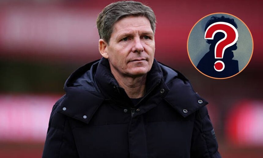 Oliver Glasner looks on as Crystal Palace manager with overlay of mystery player