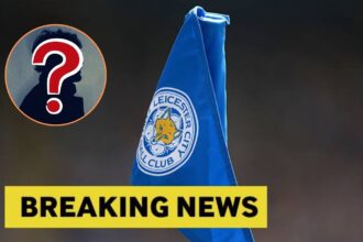Leicester City corner flag with overlay of mystery man and breaking news
