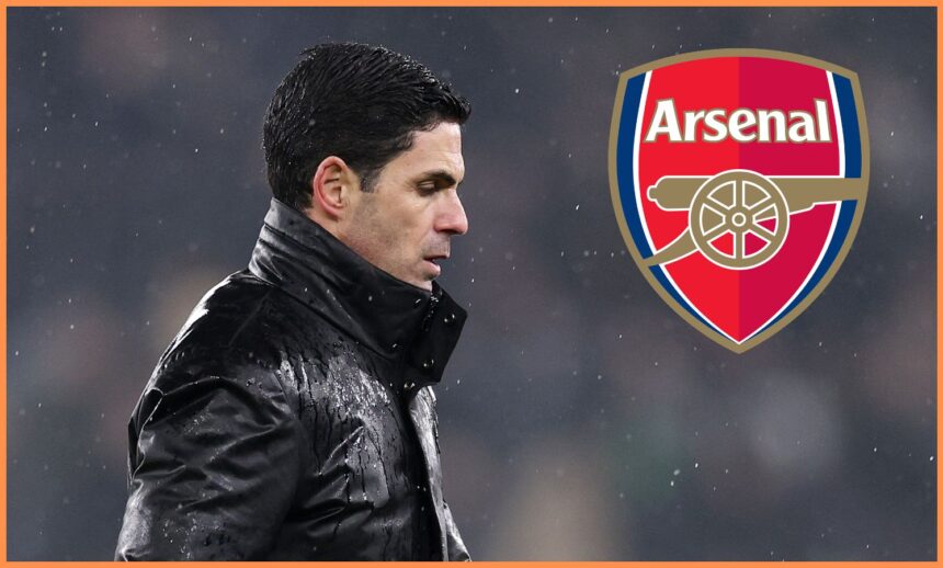 Mikel Arteta and the Arsenal logo