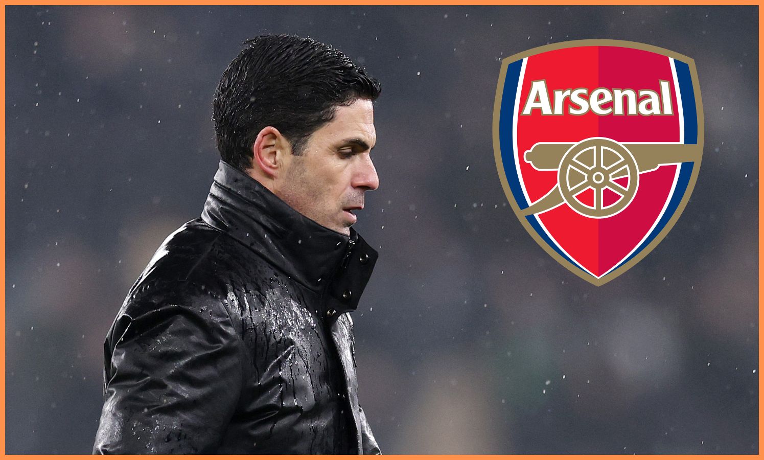 Mikel Arteta and the Arsenal logo