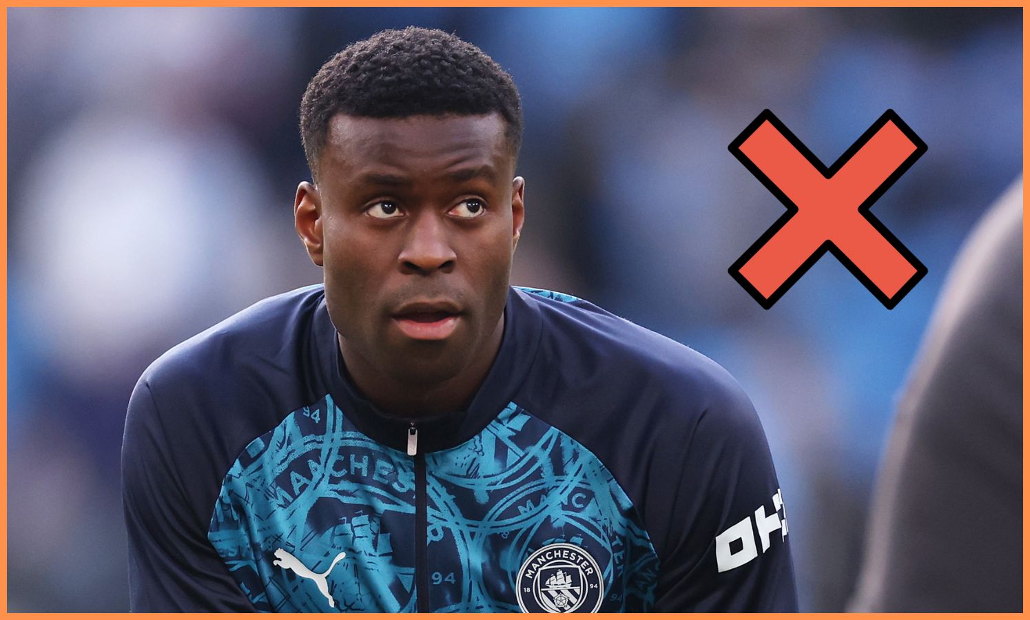 Marc Guehi warming up for Manchester City