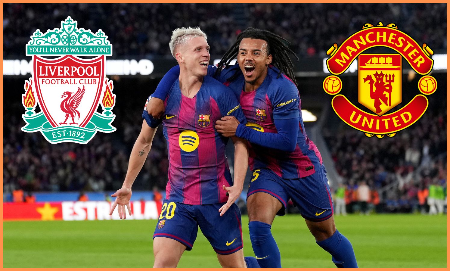 Dani Olmo and Jules Kounde celebrate