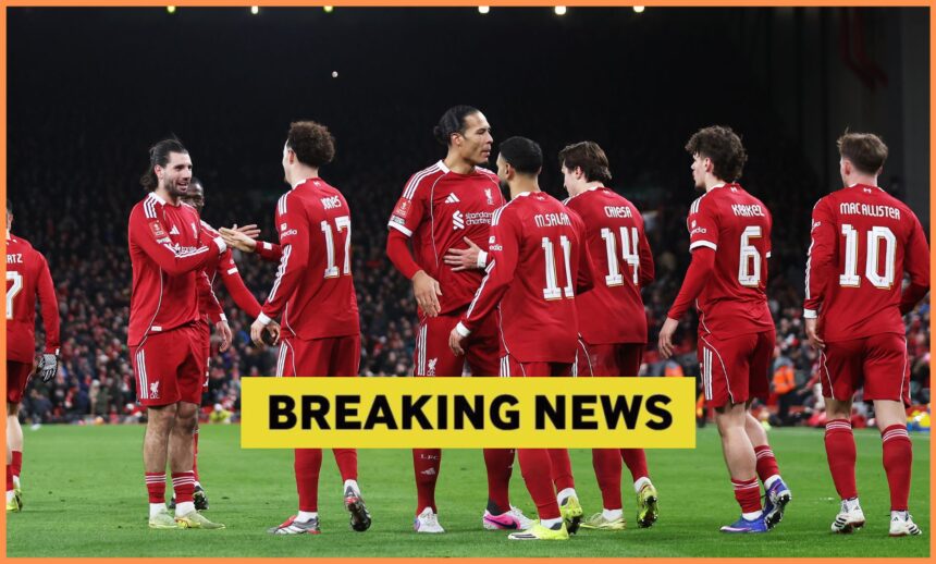 Curtis Jones celebrates with his Liverpool teammates