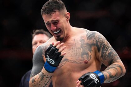 Tom Aspinall's reaction to KOing Sergei Pavlovic in their fight at UFC 295