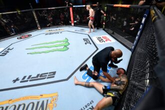 Paddy Pimblett celebrates after KOing Luigi Vendramini