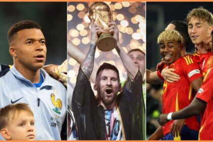 Kylian Mbappe, Lionel Messi, and Lamine Yamal