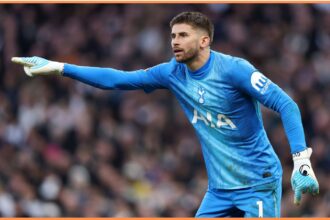 Guglielmo Vicario in action for Tottenham