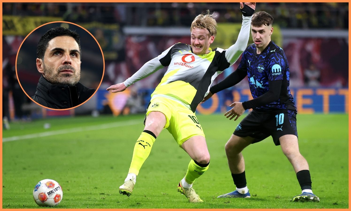 Julian Brandt and Mikel Arteta