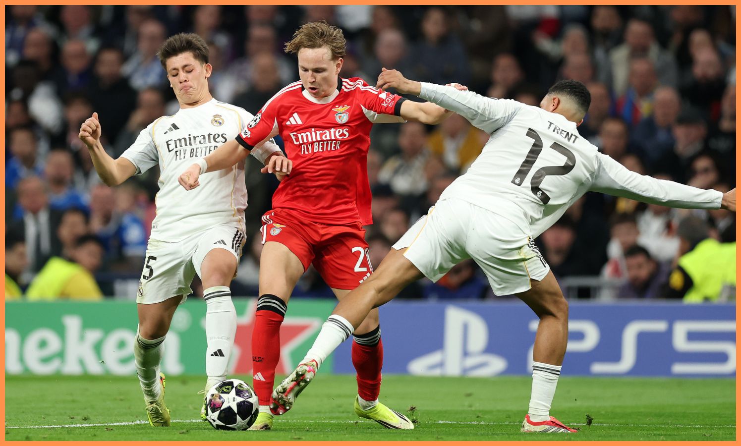 Andreas Schjelderup in action for Benfica against Real Madrid