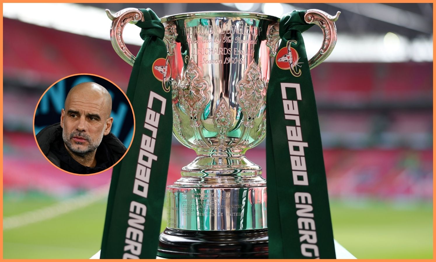 Carabao Cup trophy and Pep Guardiola