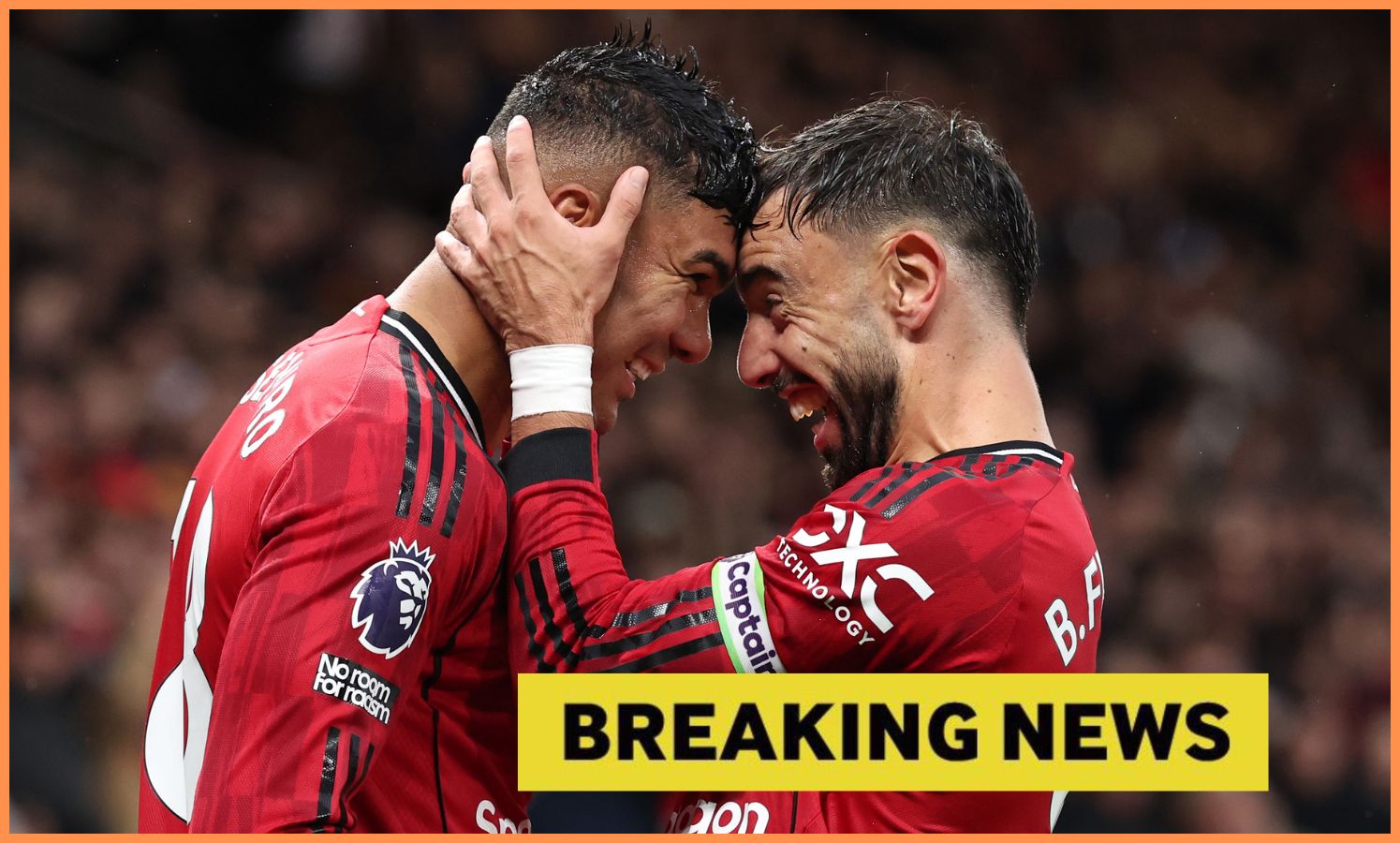 Casemiro and Bruno Fernandes celebrate for Man United against Chelsea