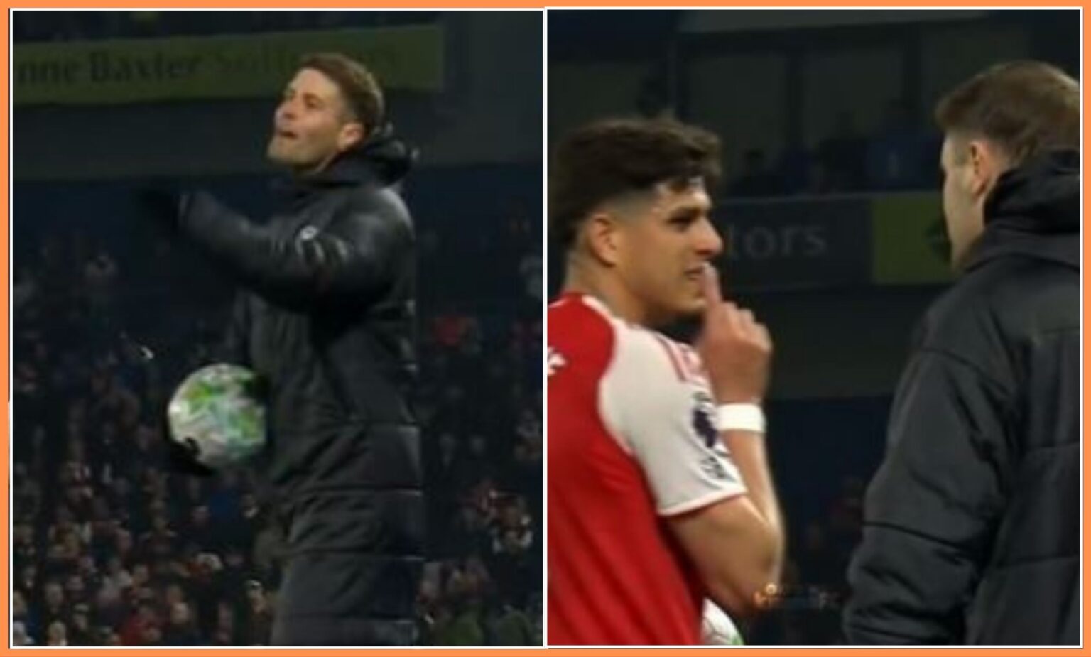 Piero Hincapie shushes Brighton manager Fabian Hurzeler