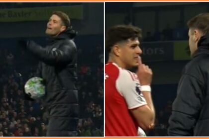 Piero Hincapie shushes Brighton manager Fabian Hurzeler